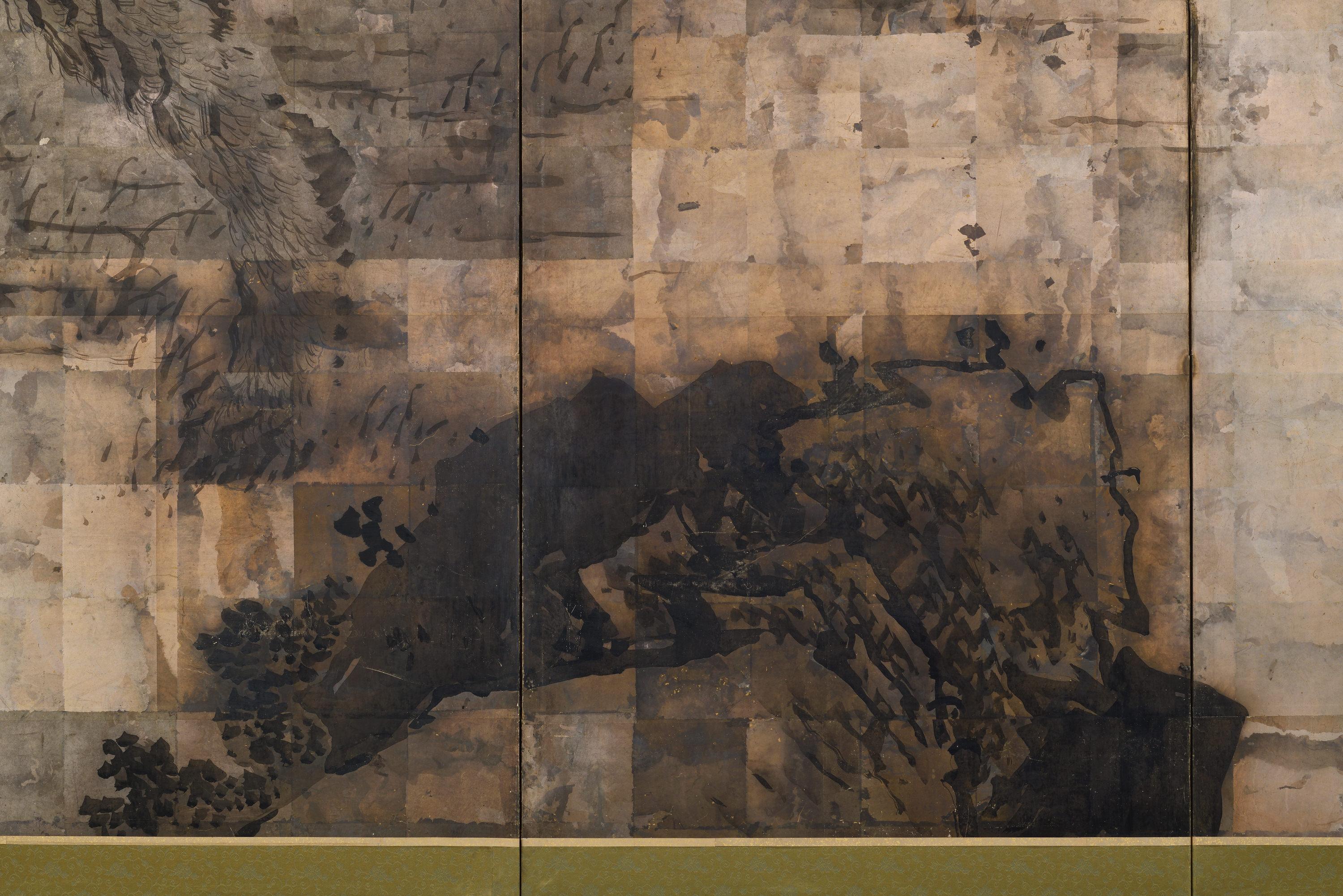 Edo period Japanese Screen. Tiger and Pine by Kishi Ganku. en Bueno estado para la venta en Kyoto, JP