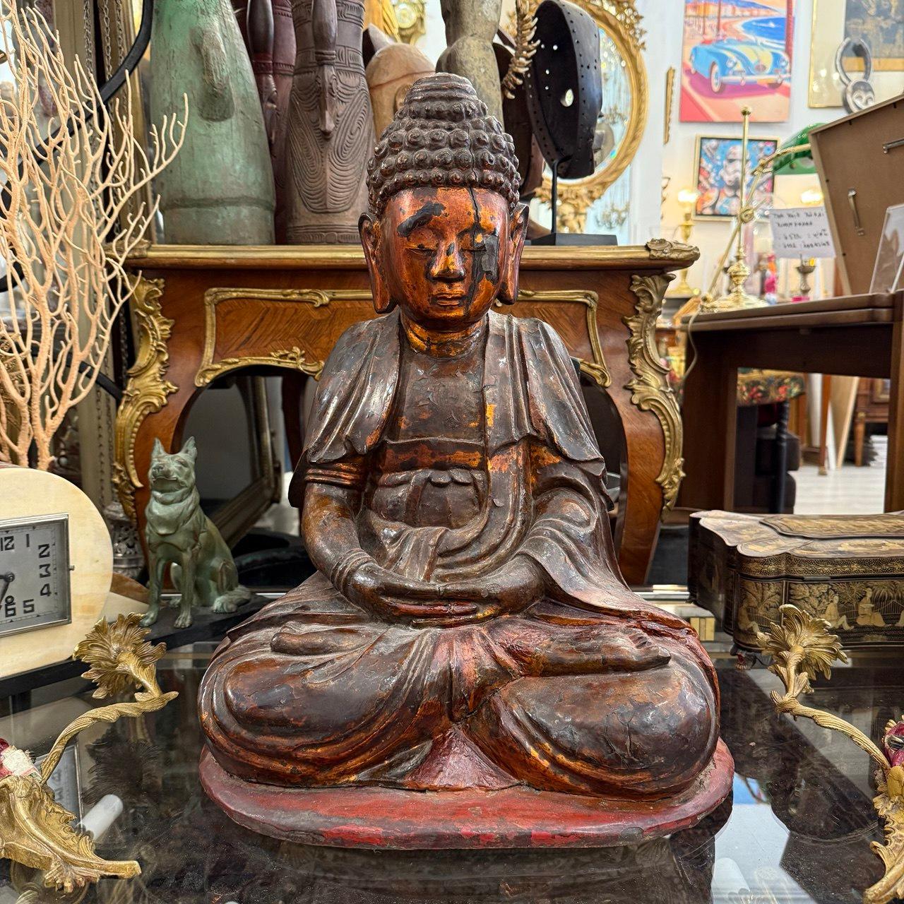 Edo Period Japanese Seated Buddha Sculpture, 19th Century For Sale 1