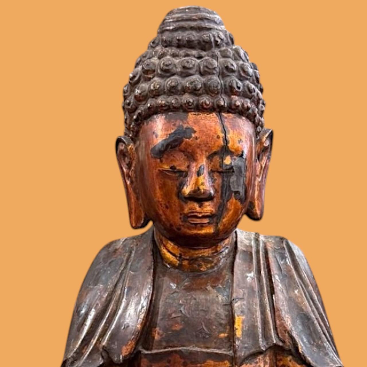 Edo Period Japanese Seated Buddha Sculpture, 19th Century For Sale 2