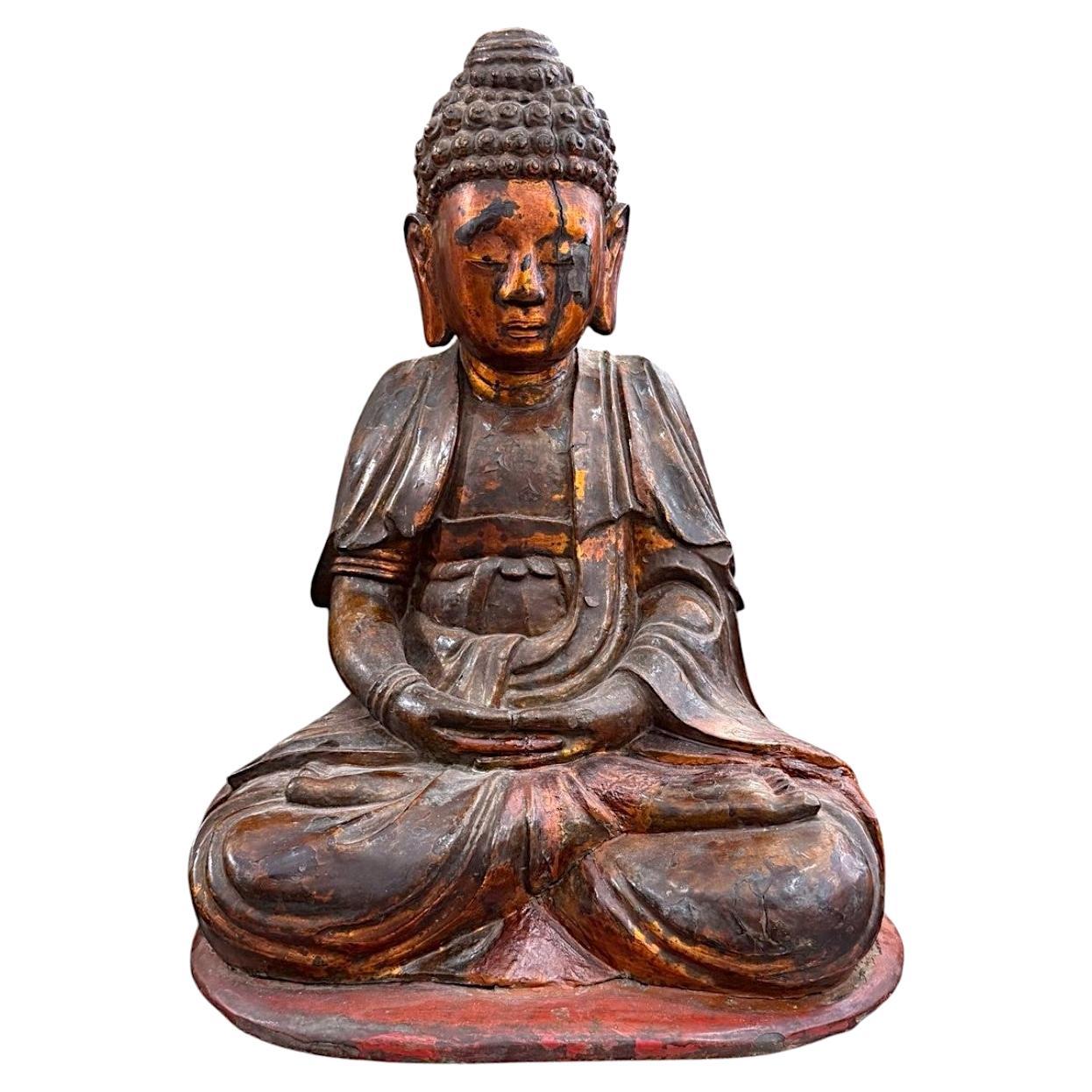 Edo Period Japanese Seated Buddha Sculpture, 19th Century For Sale