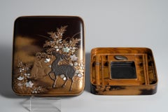 Edo Period Korin Style Maki-e and Raden Deer Suzuribako