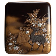 Edo Period Korin Style Maki-e and Raden Deer Suzuribako