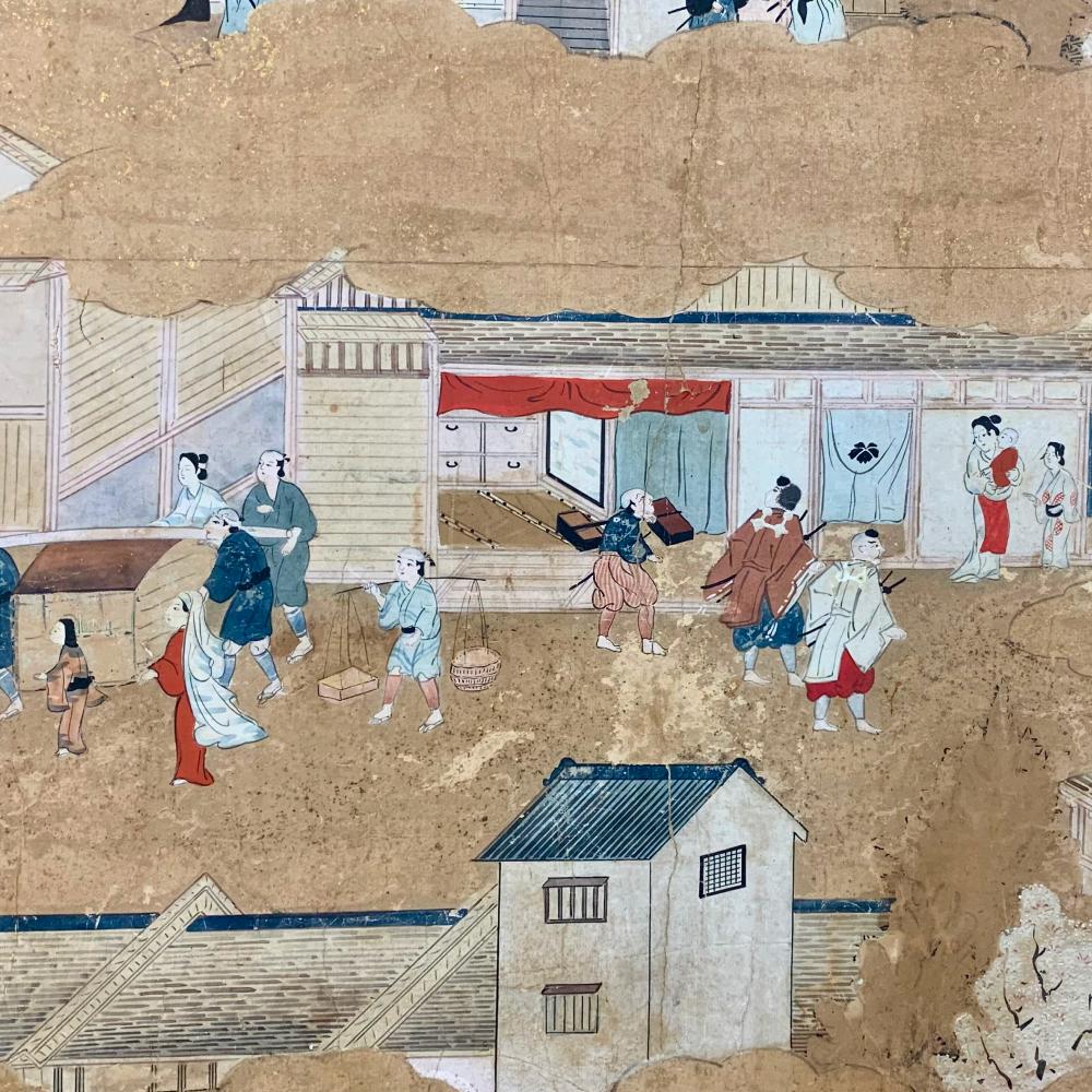 Silk Edo Period Kyoto Screen (2/2) For Sale