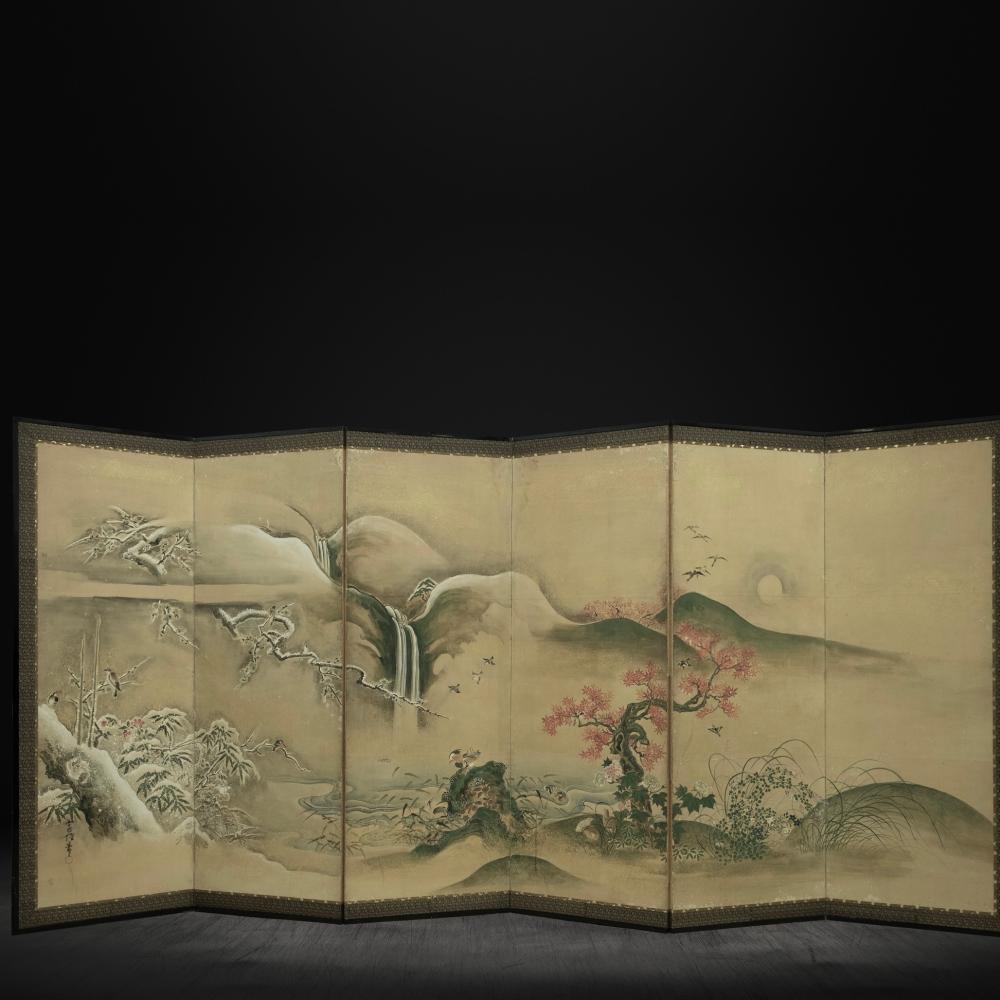 Écran de la période Edo sur la nature par Kanō Tsunenobu (2/2) en vente 1