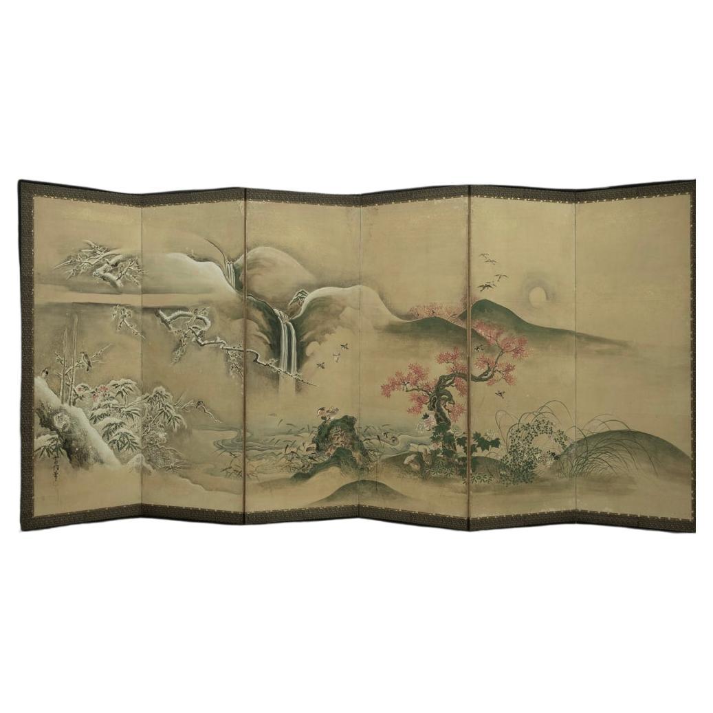 Écran de la période Edo sur la nature par Kanō Tsunenobu (2/2) en vente