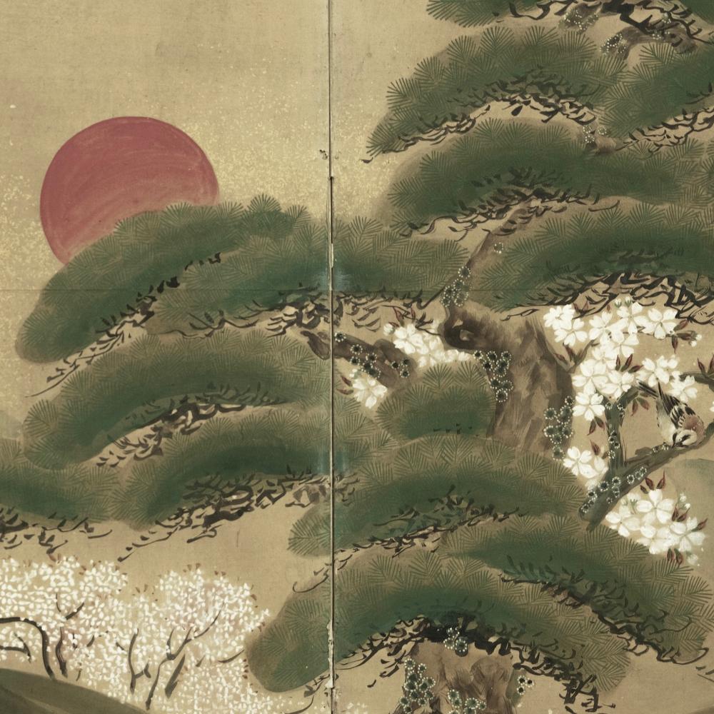 Edo Period Nature Screen by Kanō Tsunenobu In Good Condition For Sale In Fukuoka, JP