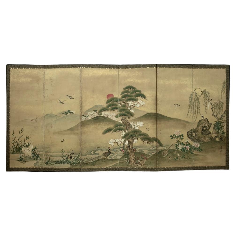 Edo-Periode Nature-Bildschirm von Kanō Tsunenobu im Angebot