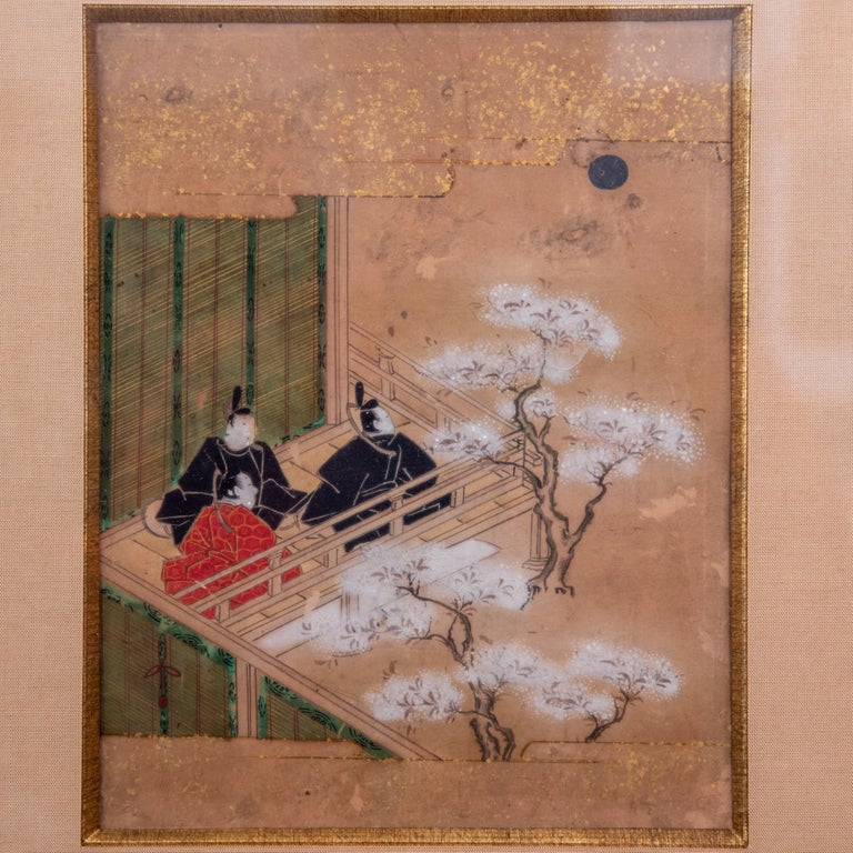Late 18th Century Edo Period Ink on Paper and Gilded Frame Japanese Painting For Sale
