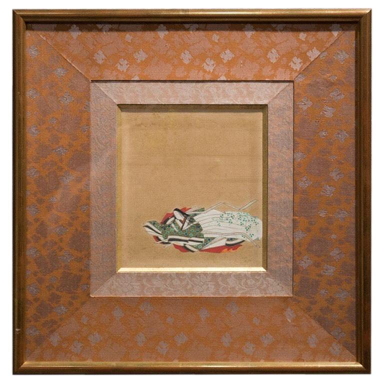 Edo Period Rectangular Ink on Paper and Gilded Frame Japanese Painting ...