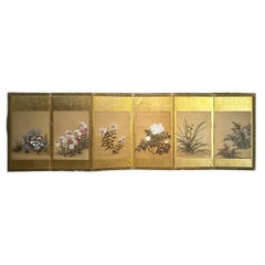 Biombo Dorado de la Escuela Rimpa del Periodo Edo - Flores de Verano