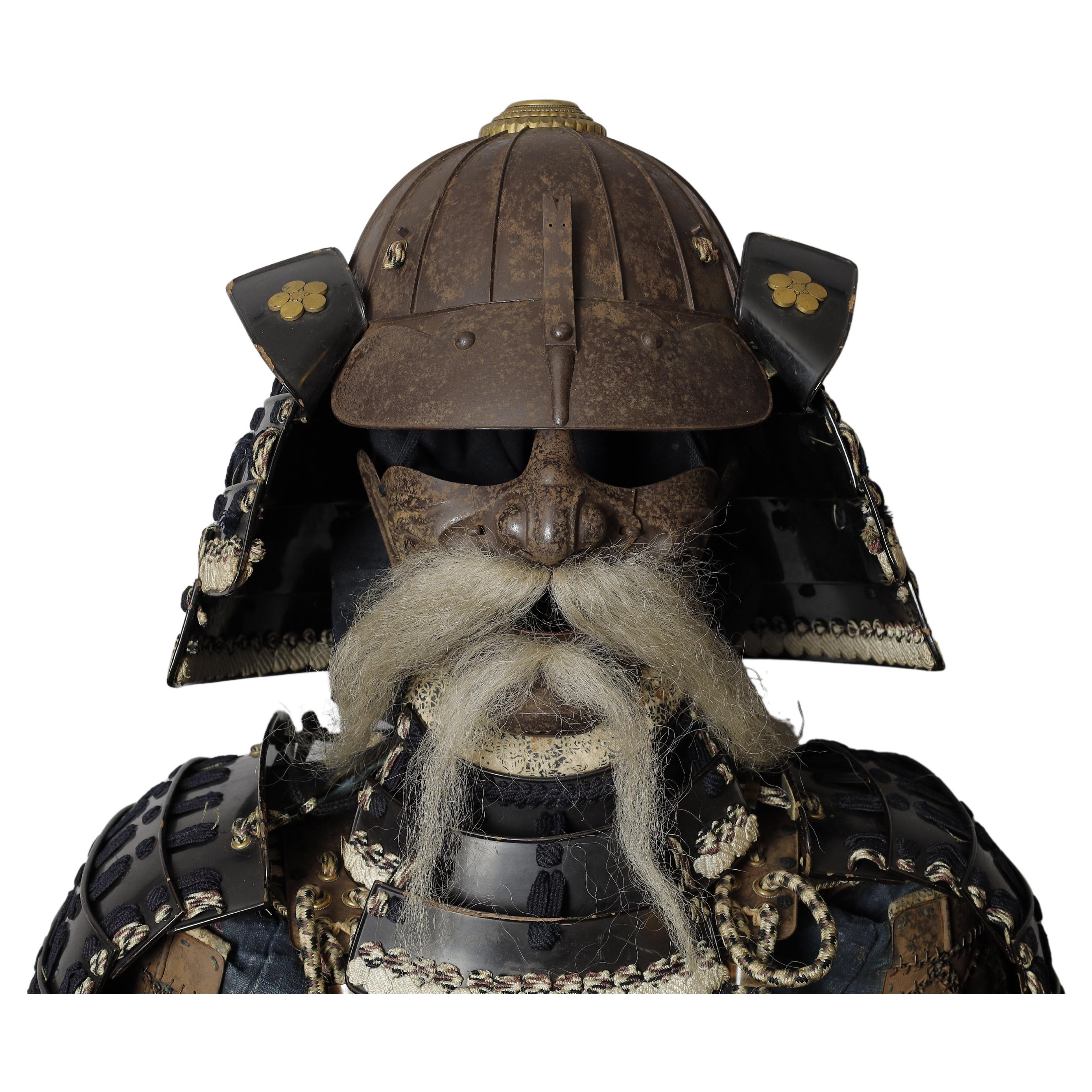 Edo period samurai full set of armor (yoroi) with unique original helmet For Sale