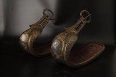Edo Period Spectacular Samurai Abumi, Stirrups Inlayed with Silver