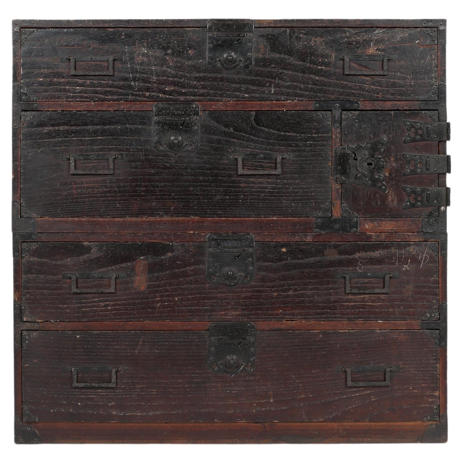 Edo Period Tansu Chest in Cedar and Forged Iron