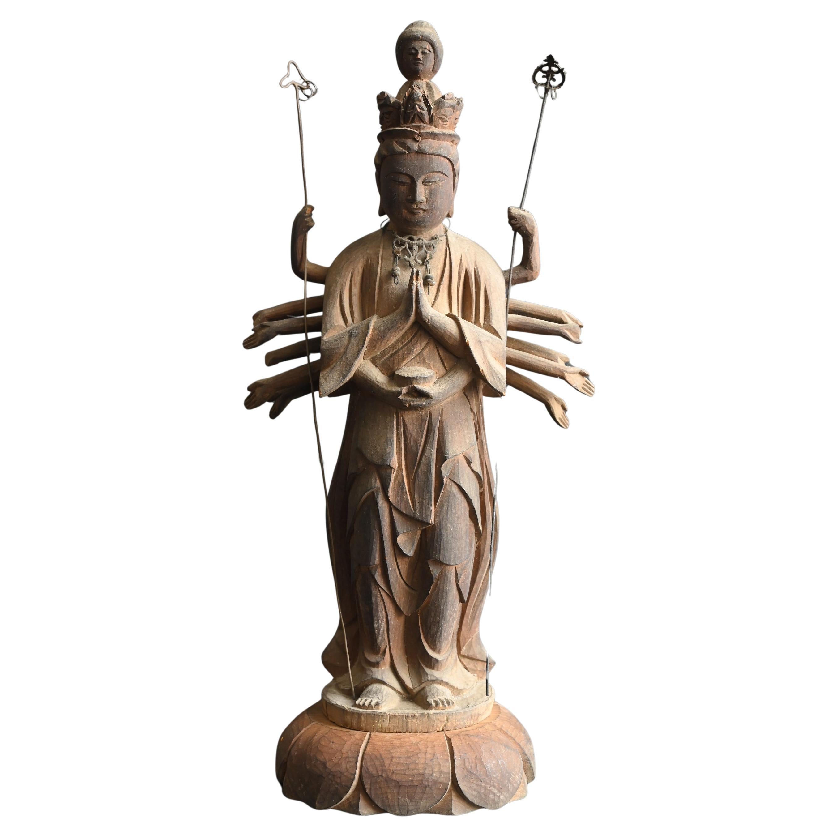 Edo period wooden carved Buddhist statue/11-faced Thousand-armed Kannon