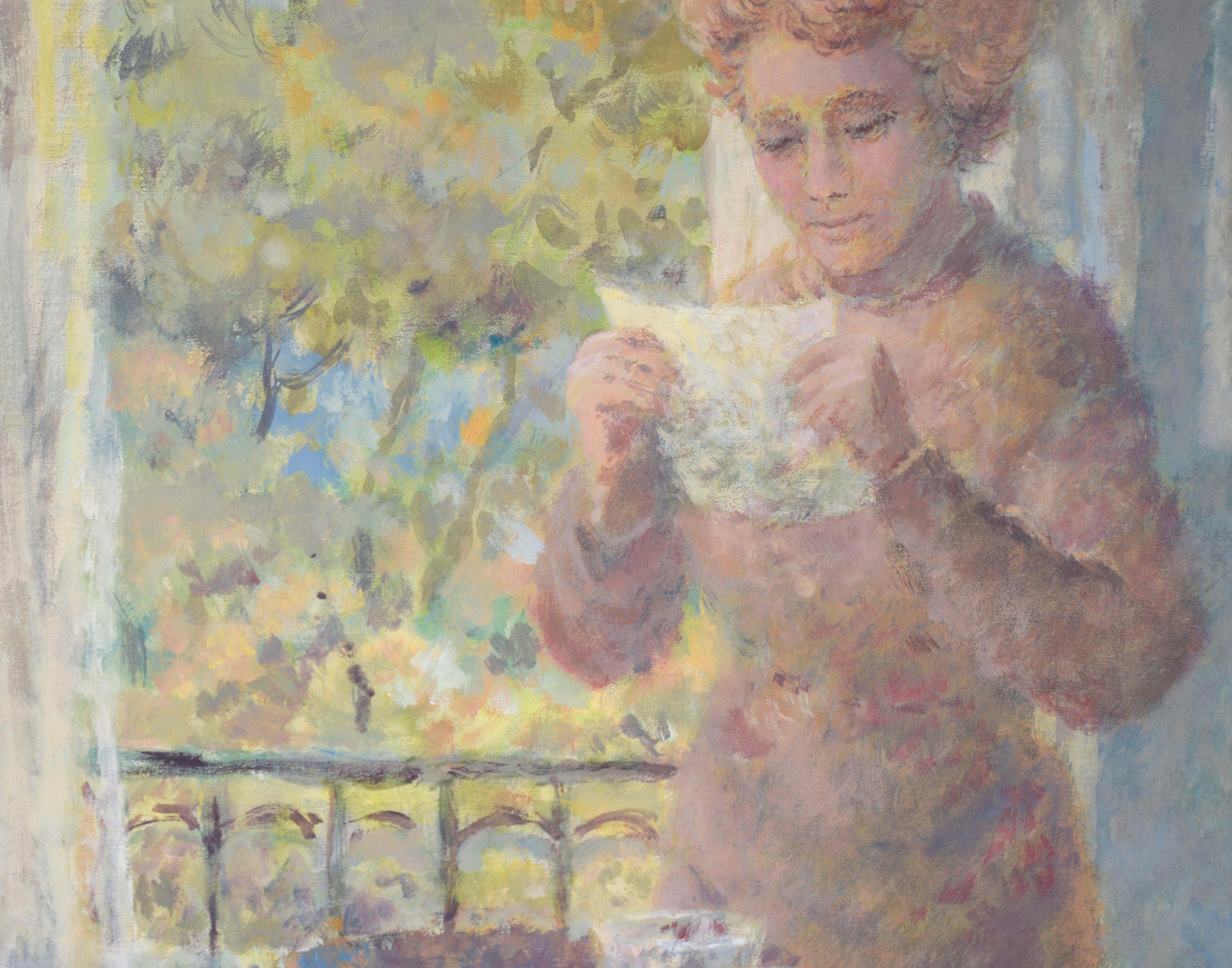 Lettura di una lettera vicino al tavolo da pranzo - Figurativa ad olio su tela

Scena morbida e dettagliata di un bambino vicino al tavolo di Edo Pratini (americano, XX secolo). Il bambino è in piedi vicino alla finestra e tiene in mano un foglio di