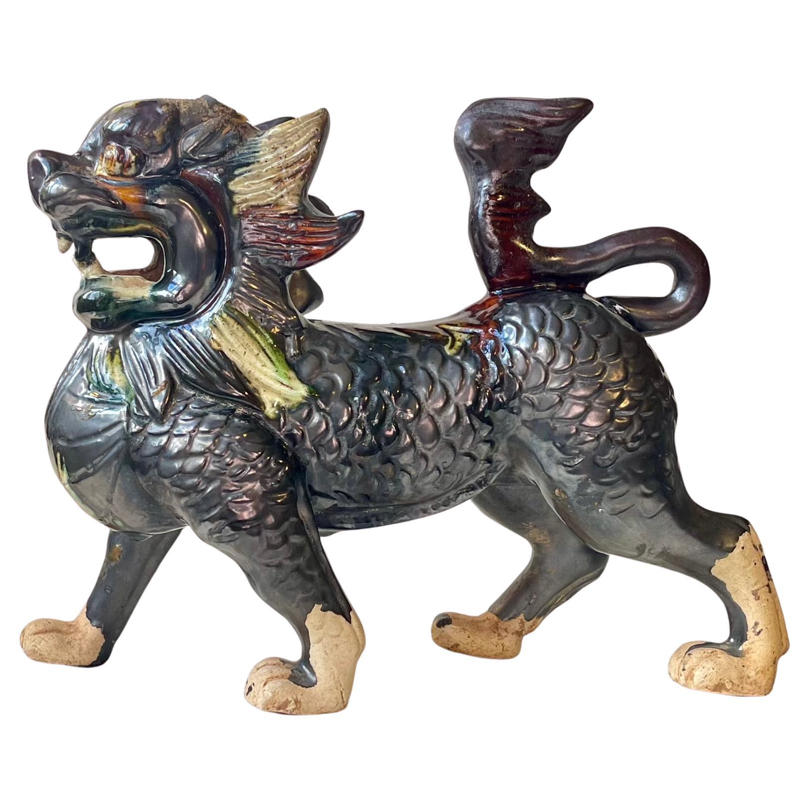 Edo Style Old Foo Dog in Glazed Ceramic
