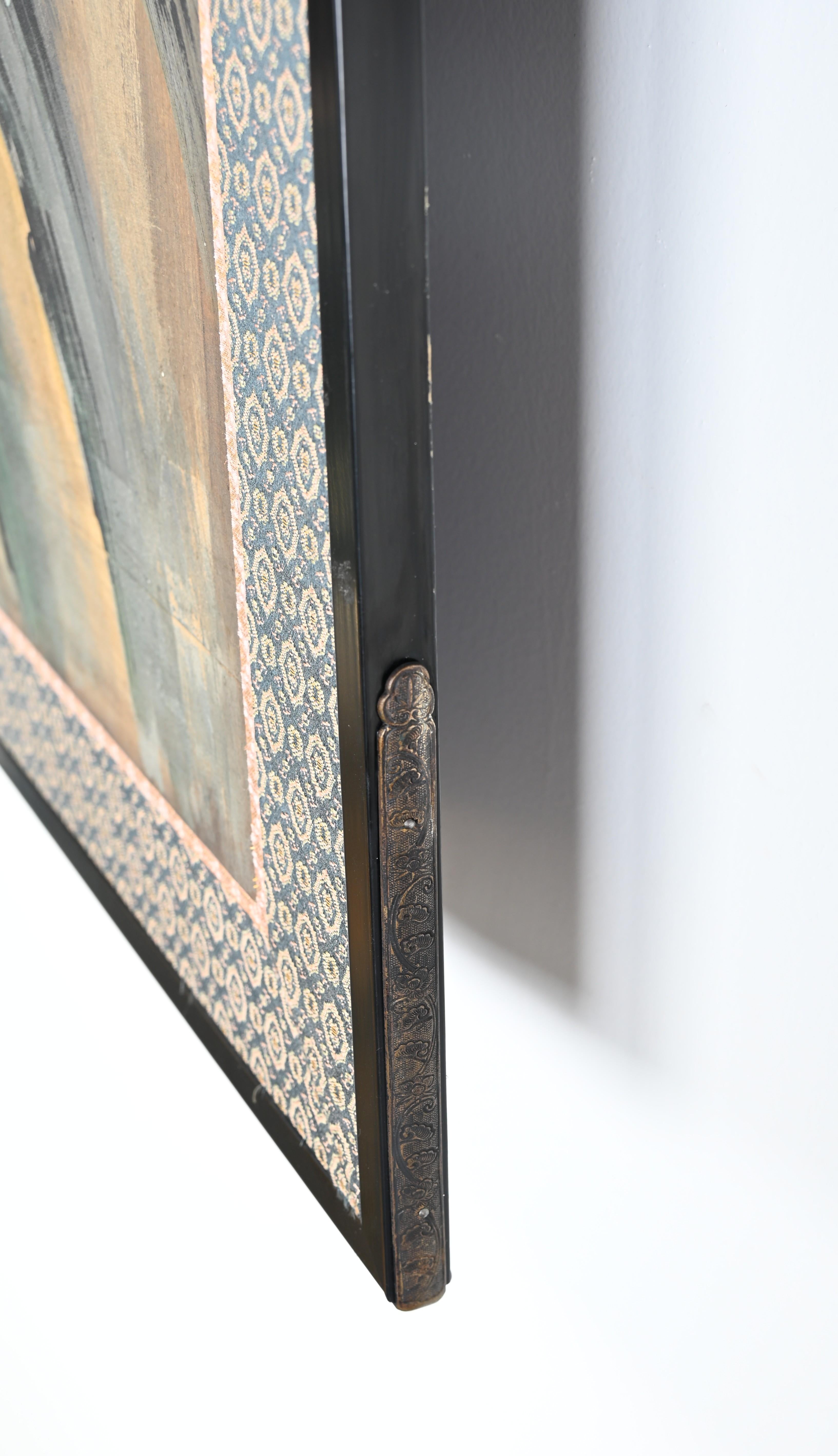 Edo-Style Six-Panel Japanese Byobu Screen with Gold Paint Landscape For Sale 8