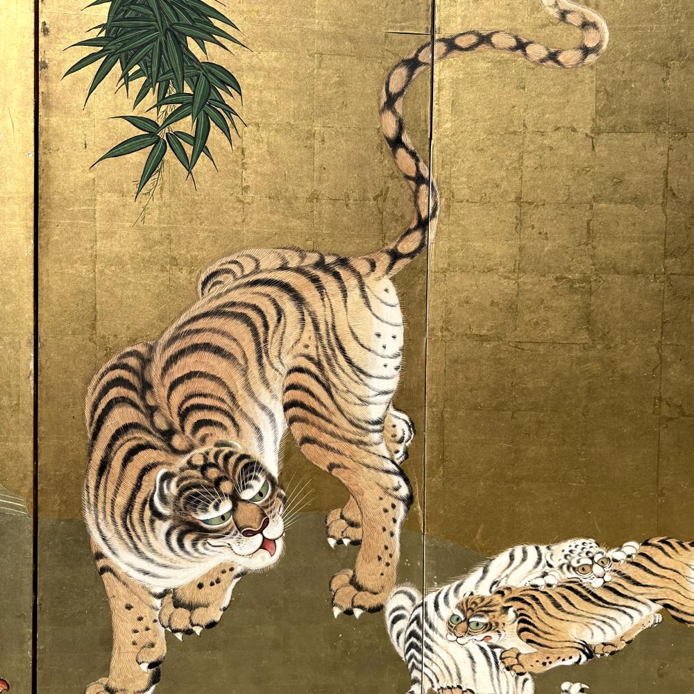 Hand-Crafted Edo Tiger Screens by Tosa Mitsusada For Sale