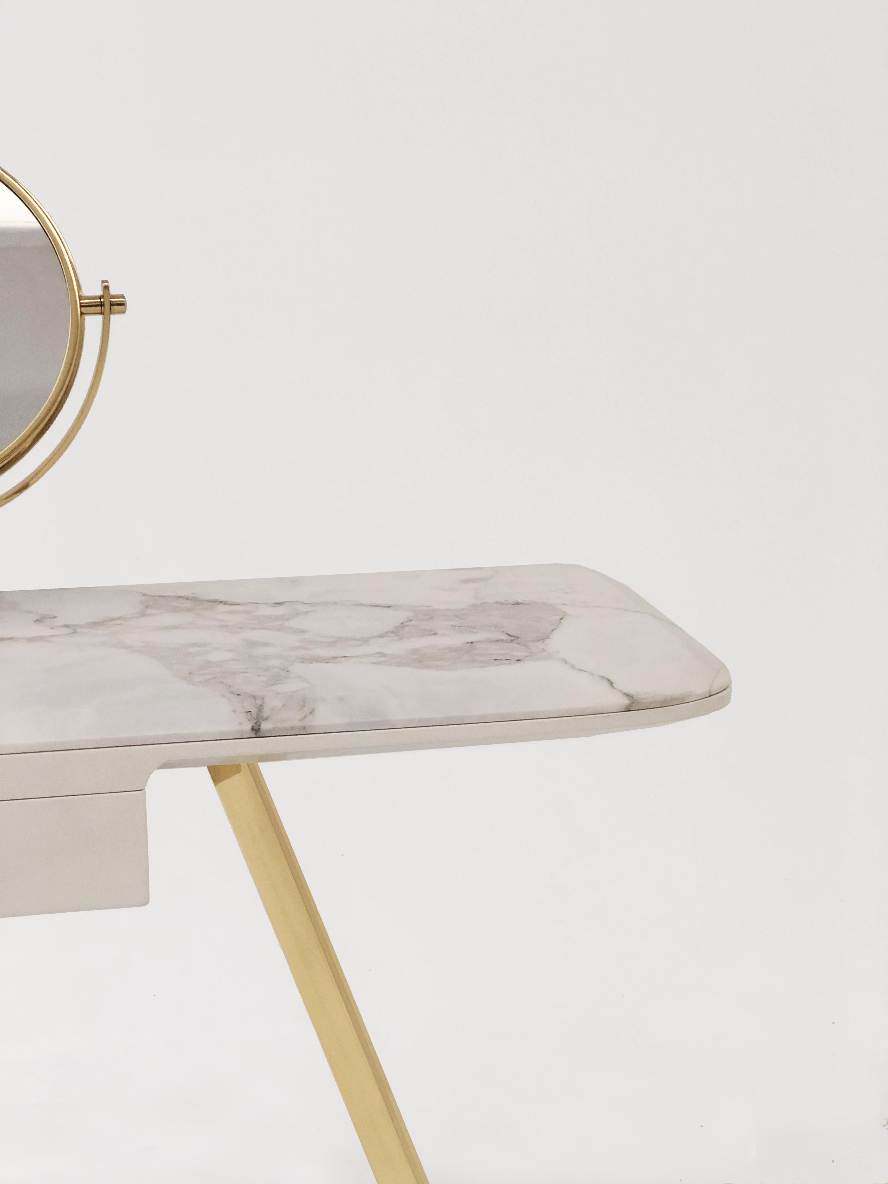 Modern Edo Vanity, Console with Top in Marble and Metal Legs For Sale