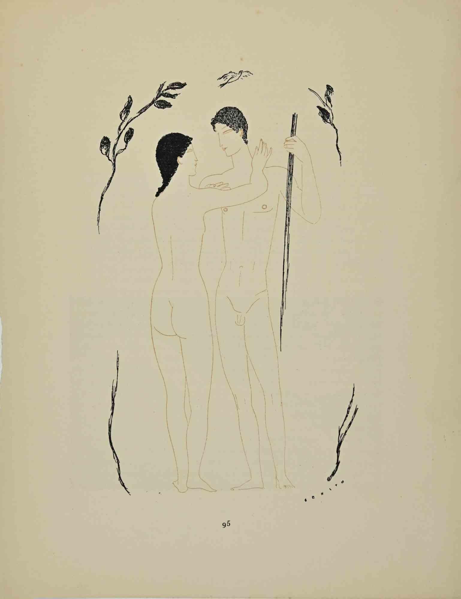 Nudes est une lithographie réalisée par Edoard Garcia Benito au milieu du 20e siècle.

Bon état avec de légères rousseurs.

L'œuvre d'art est réalisée à l'aide de traits expressifs et habiles.