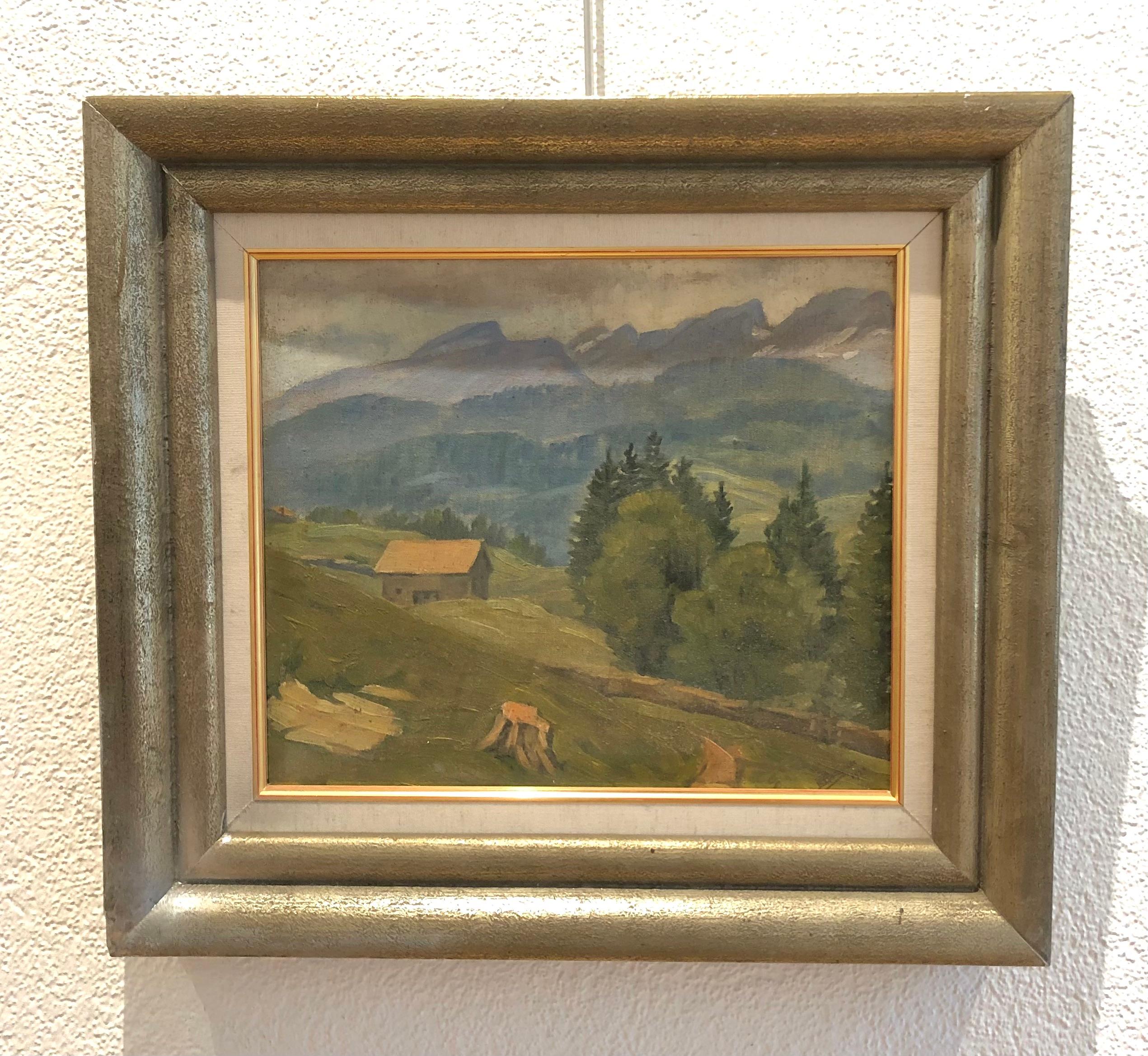 Landschaft der Schweizer Alpen – Painting von Edoardo De Grada