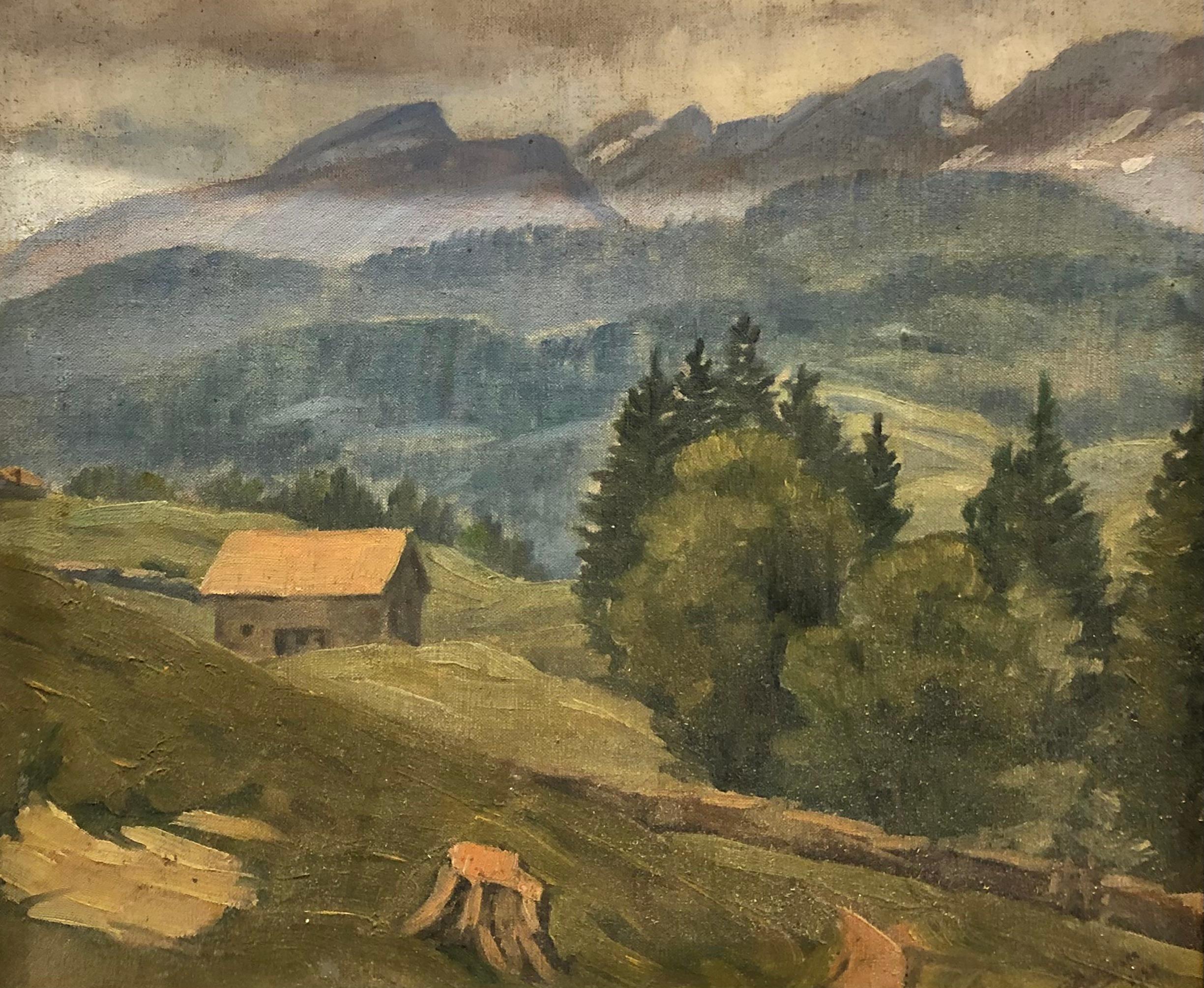 Edoardo De Grada Landscape Painting – Landschaft der Schweizer Alpen