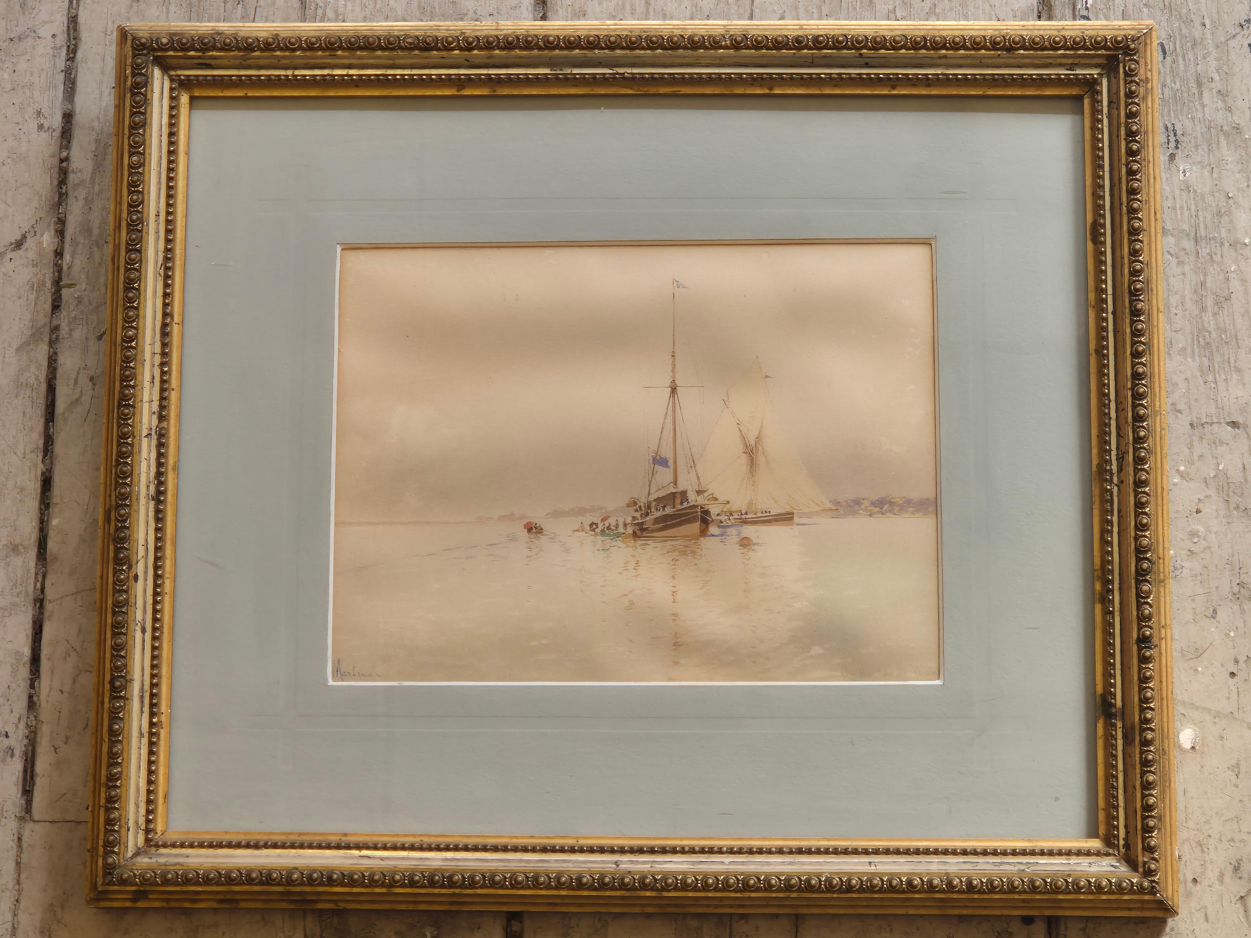 Edoardo De Martino (Italy 1838‑1912), Off the Isle of Wight, watercolor, 1863 For Sale 6