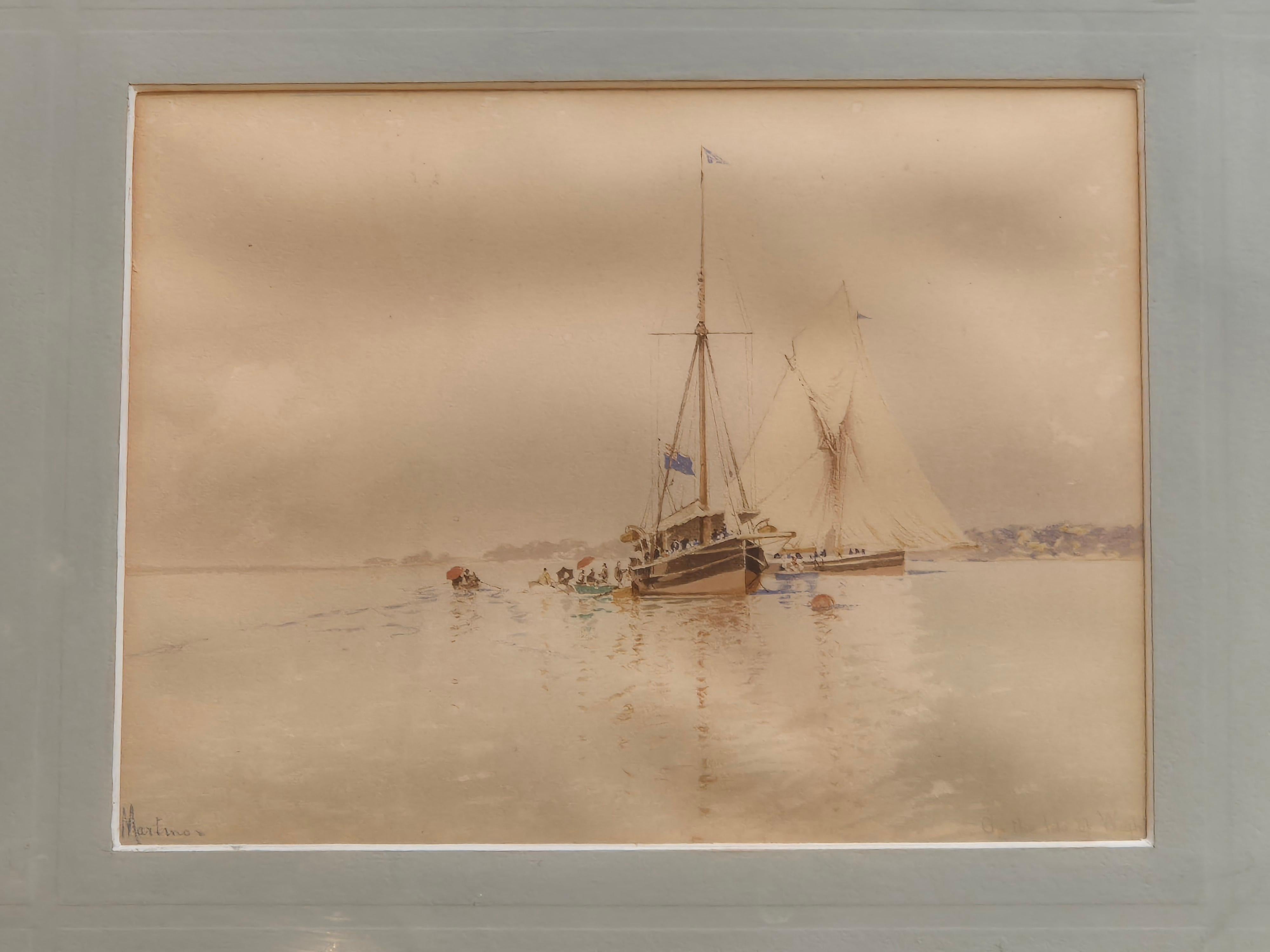 Edoardo De Martino (Italy 1838‑1912), Off the Isle of Wight, watercolor, 1863 For Sale 7