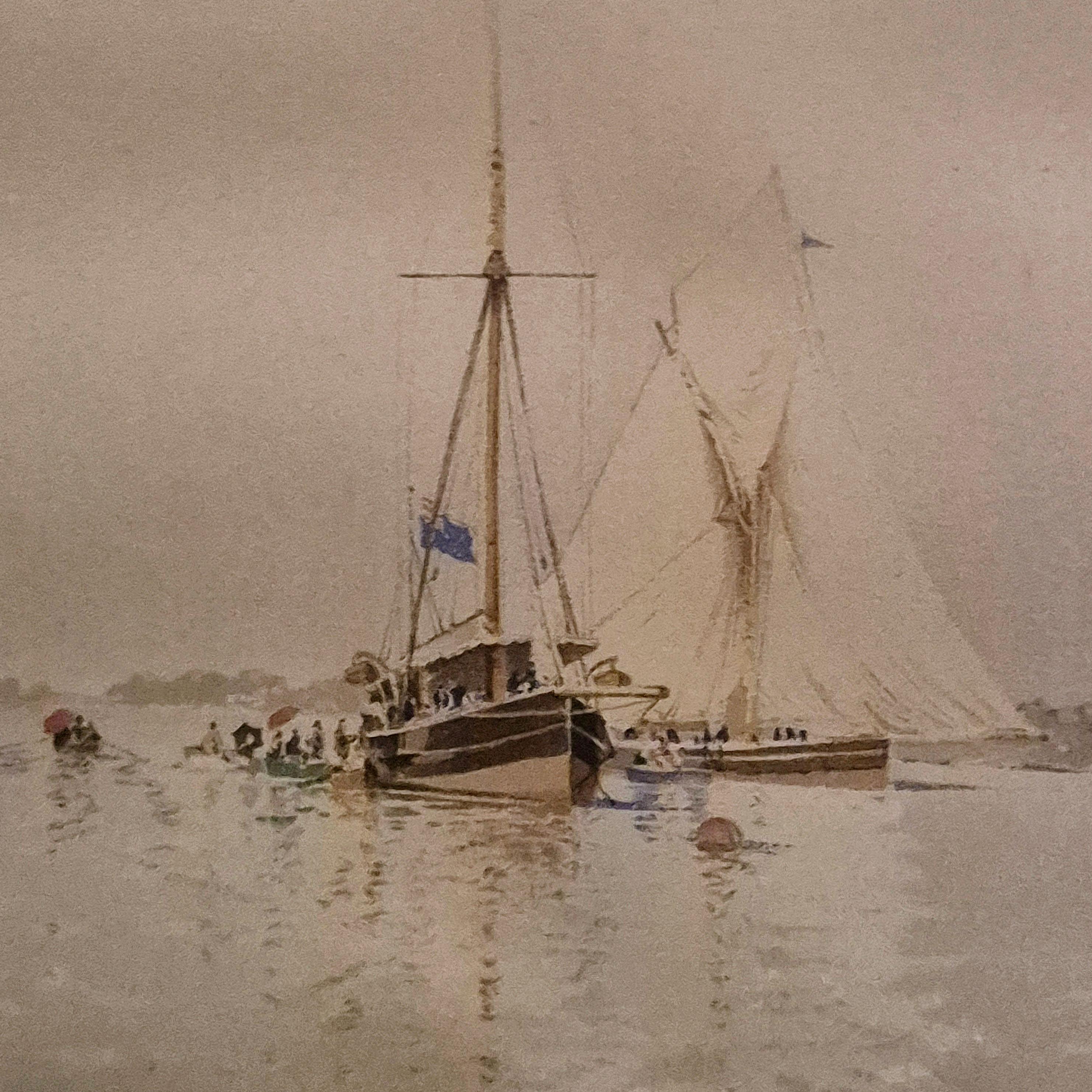 Elizabethan Edoardo De Martino (Italy 1838‑1912), Off the Isle of Wight, watercolor, 1863 For Sale