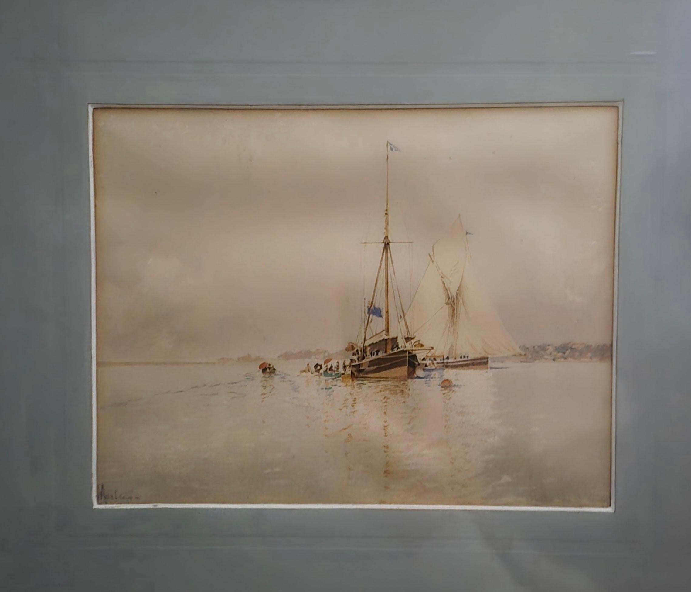 English Edoardo De Martino (Italy 1838‑1912), Off the Isle of Wight, watercolor, 1863 For Sale