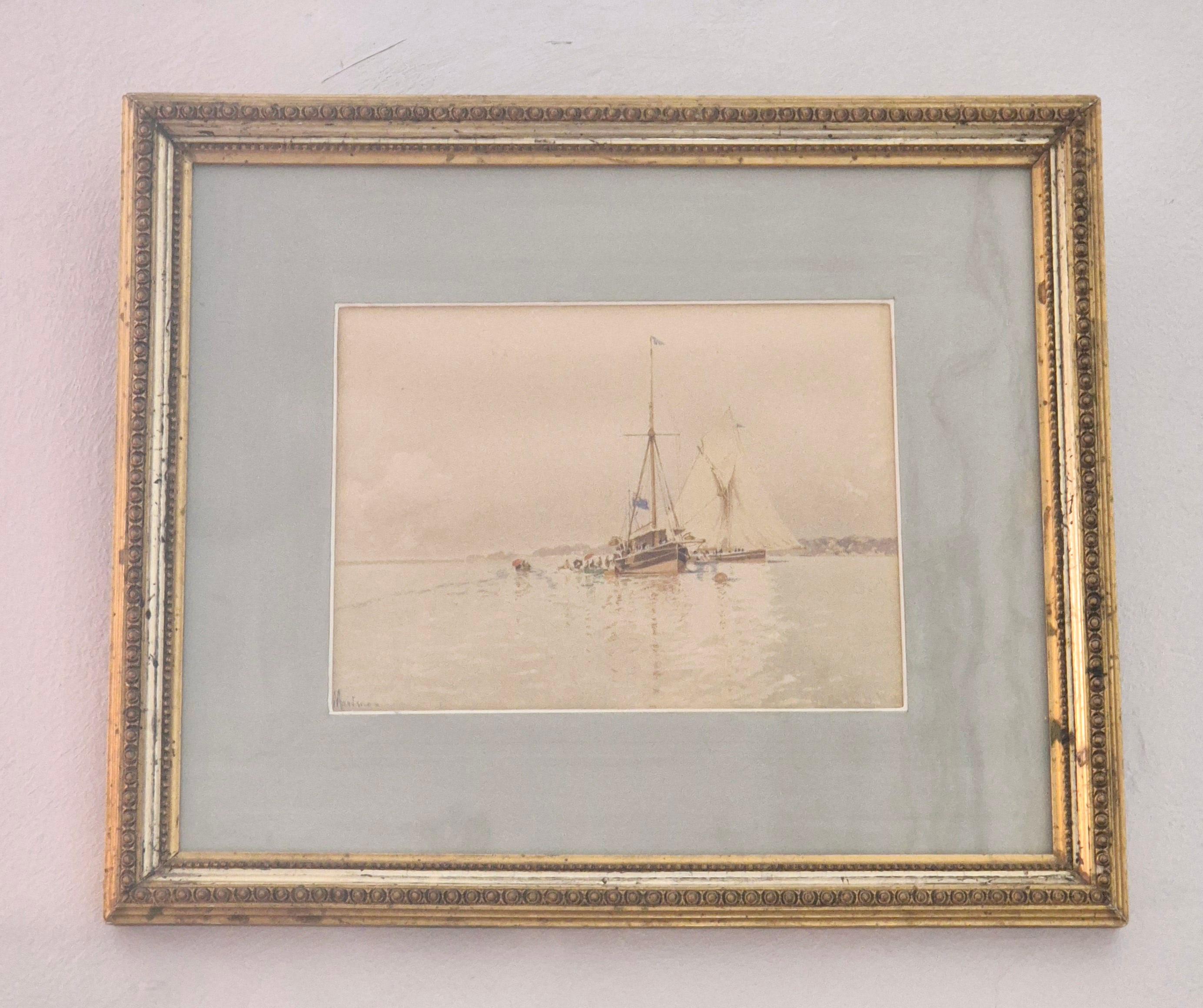 Edoardo De Martino (Italy 1838‑1912), Off the Isle of Wight, watercolor, 1863 In Good Condition For Sale In Stockholm, SE