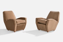 Edoardo Detti, Lounge Chairs, Wood, Velvet, Italy, 1950s