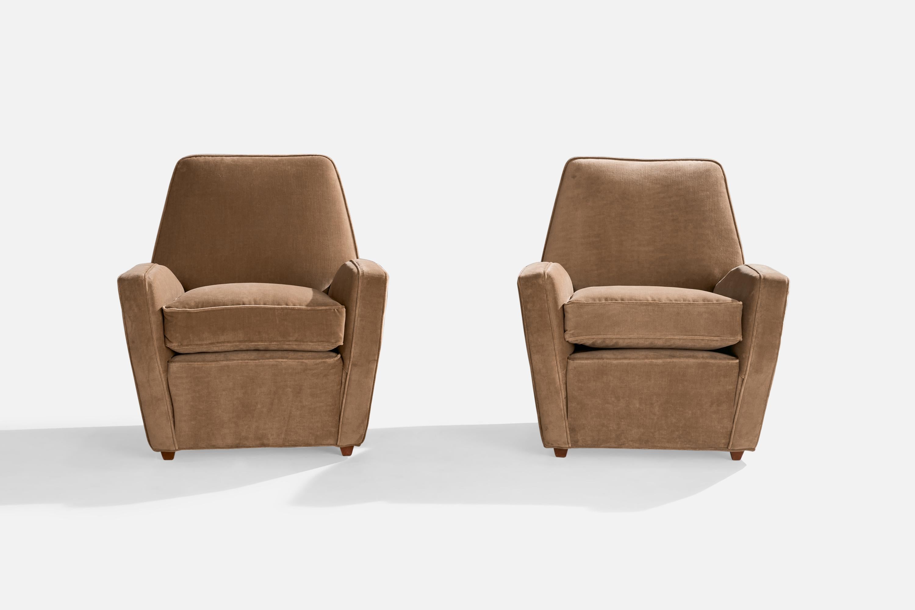Mid-Century moderno Edoardo Detti, Sedie da salotto, Wood, Velluto, Italia, anni '50 in vendita