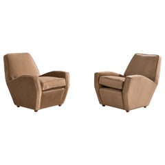 Edoardo Detti, Lounge Chairs, Wood, Velvet, Italy, 1950s