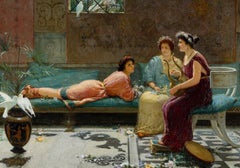 "Una canzone d'amore pompeiana" Olio antico su tela del 19° secolo, realistico