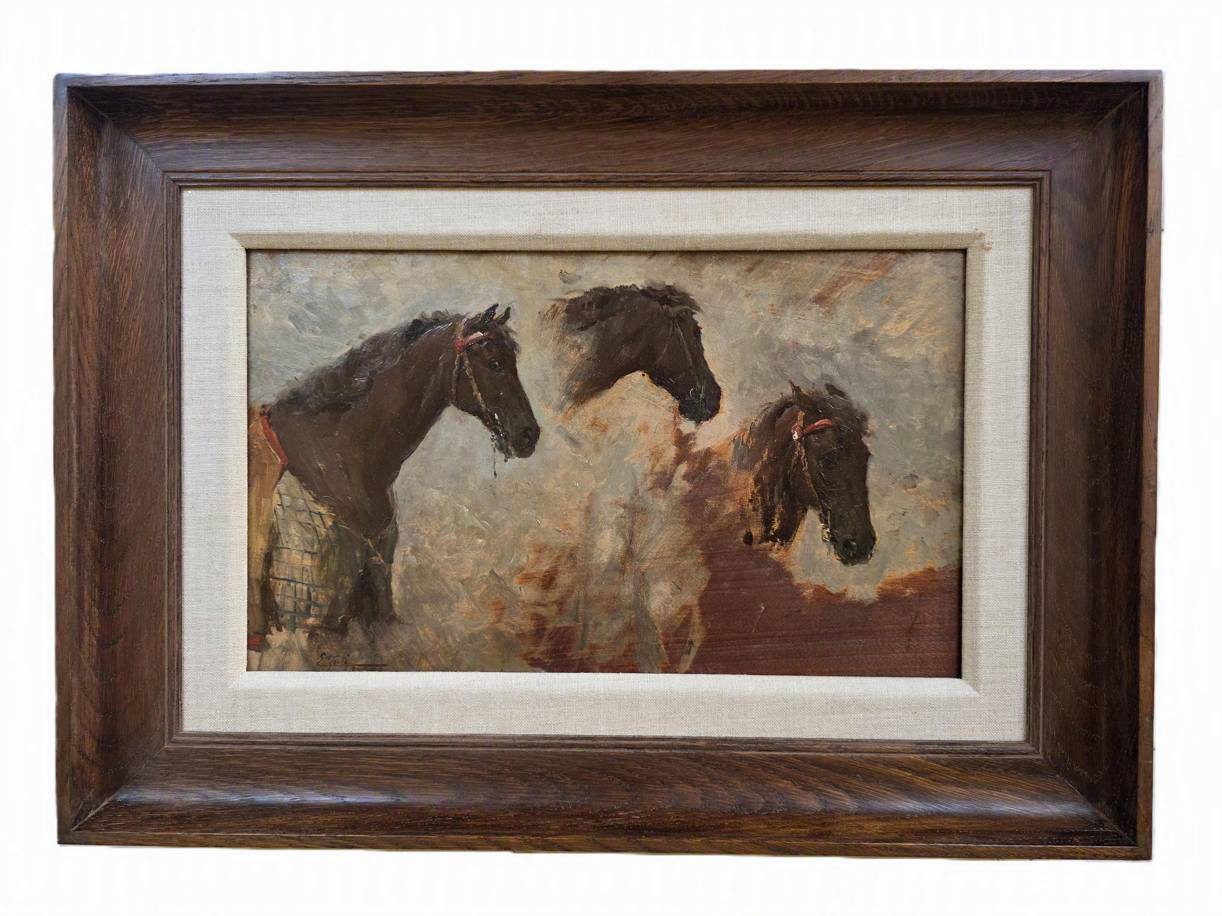 Edoardo Ettore Forti Animal Painting - Study of Three Horses