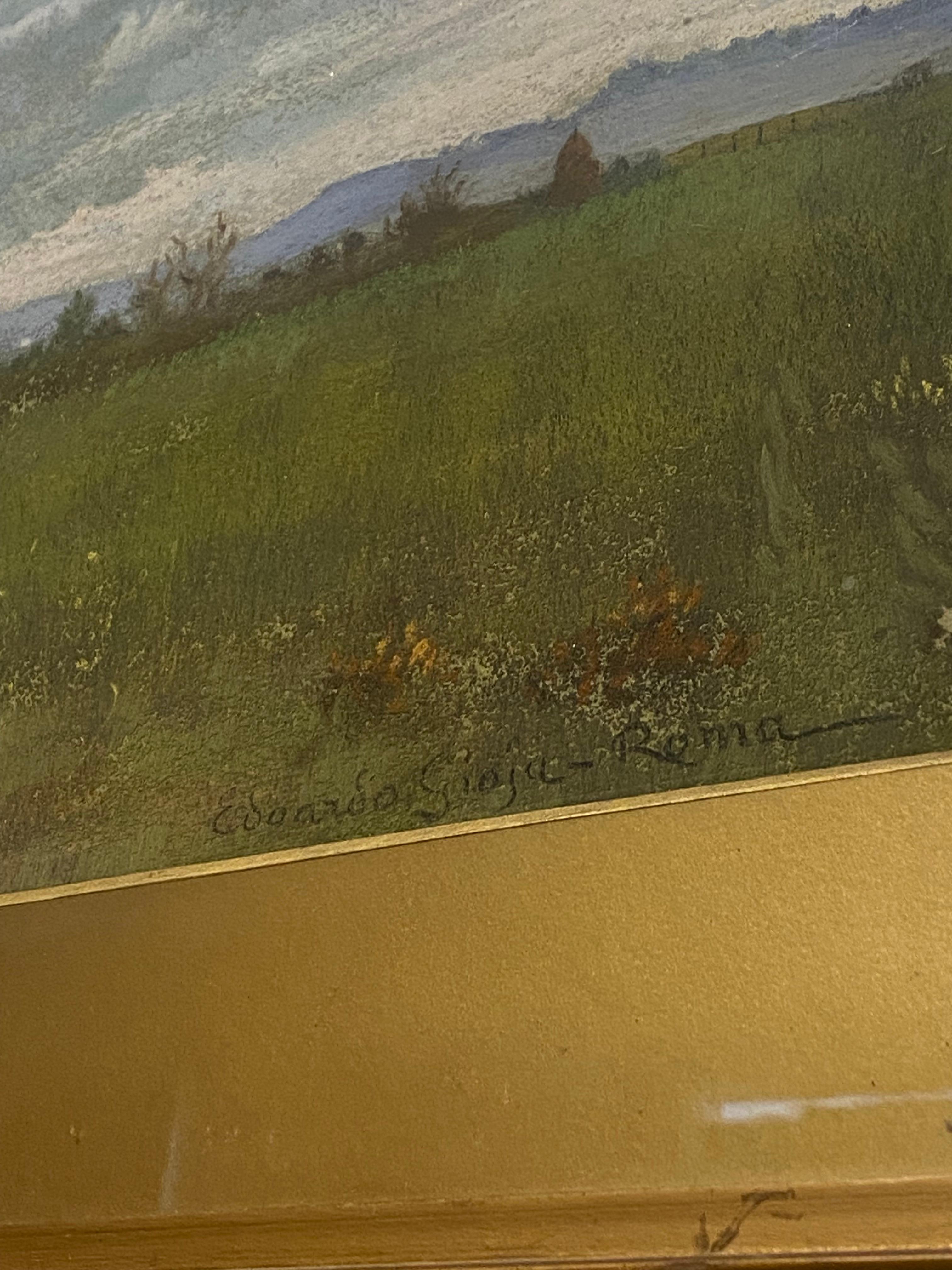 Edoardo Gioja - Roma „Roman Countryside“ XIXc Pastell auf Papier gerahmtes Gemälde. im Zustand „Hervorragend“ im Angebot in MELBOURNE, AU