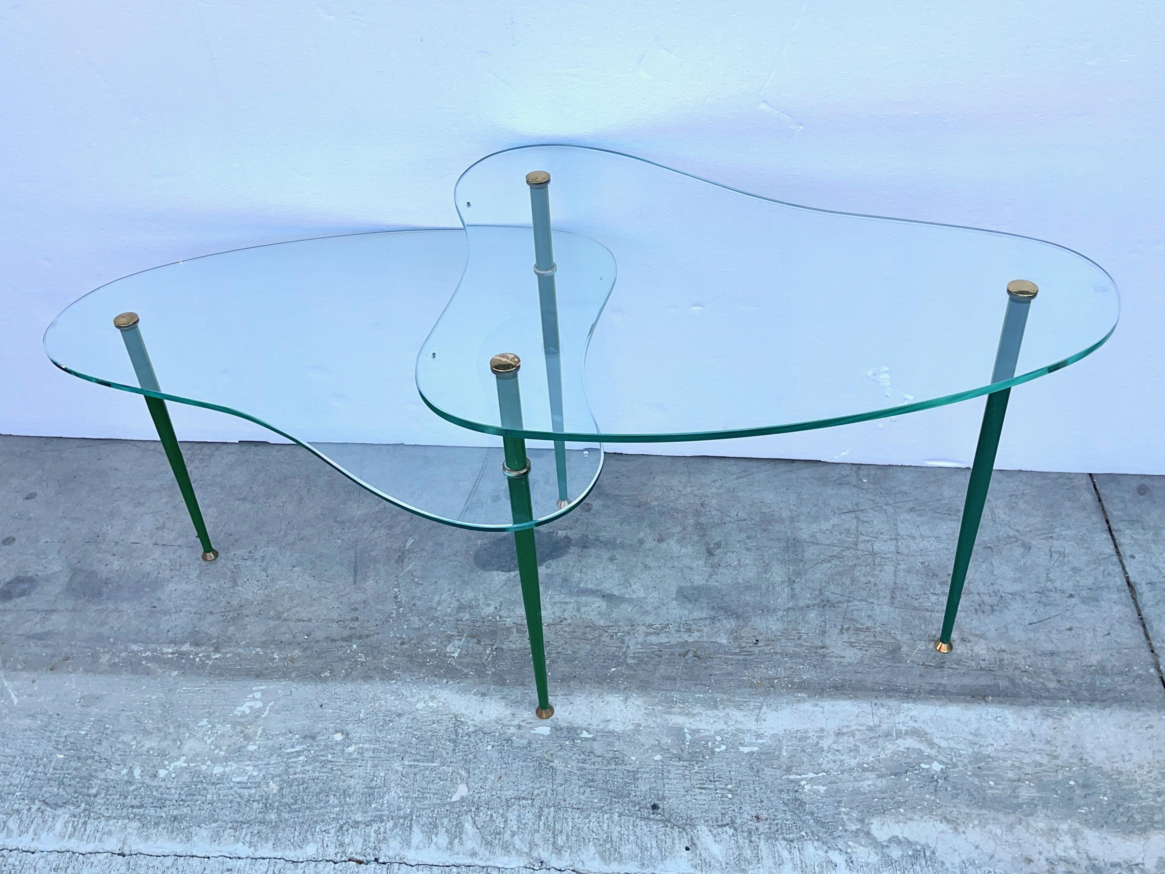 Laiton Table Arlecchino à double étage d'Edoardo Paoli pour Vitrex en vente