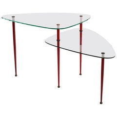 Used Edoardo Paoli for Vitrex Tempered Glass and Brass Side Table