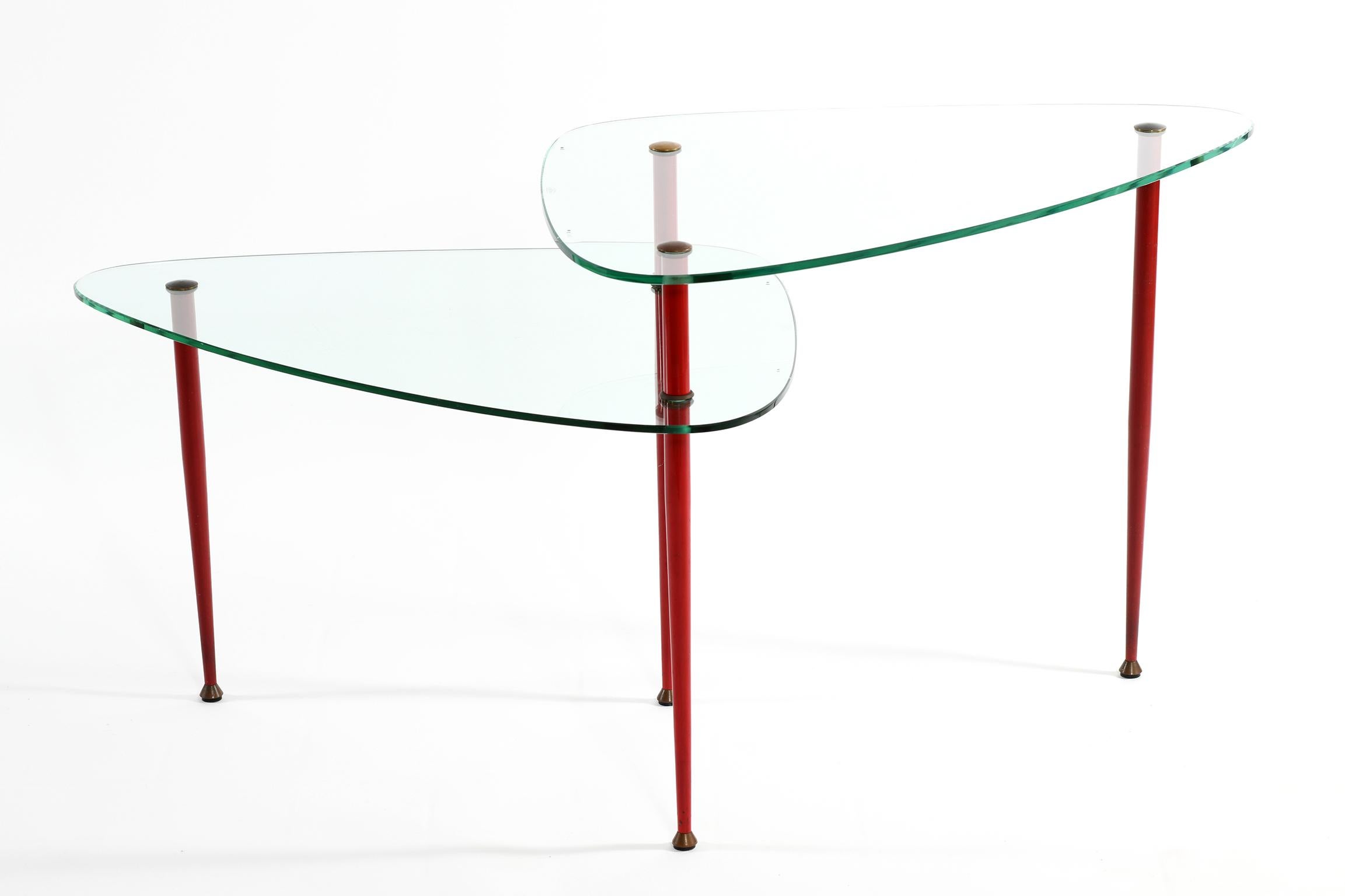 Mid-Century Modern Edoardo Paoli Midcentury Italian Tempered Glass and Brass Side Table
