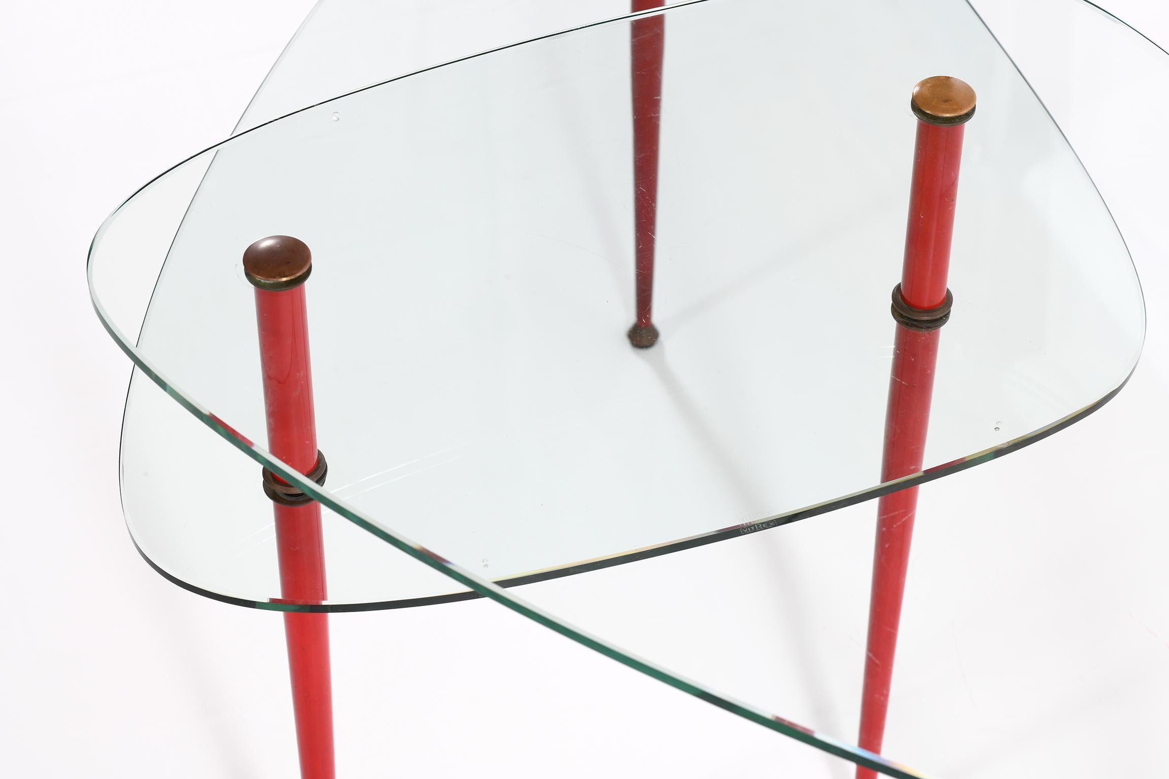 Mid-20th Century Edoardo Paoli Midcentury Italian Tempered Glass and Brass Side Table