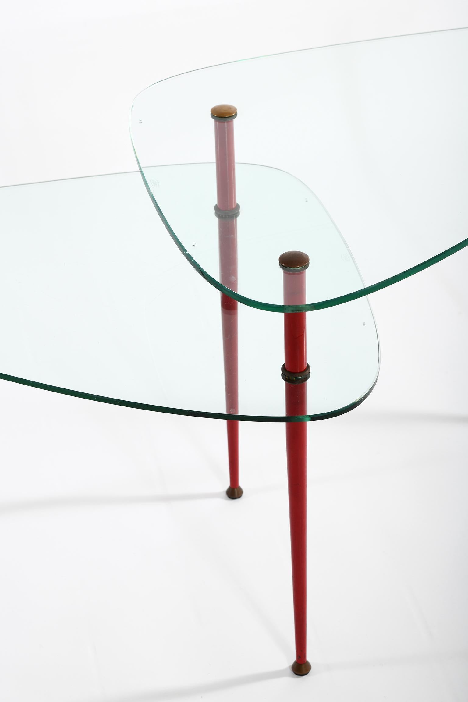 Edoardo Paoli Midcentury Italian Tempered Glass and Brass Side Table 1