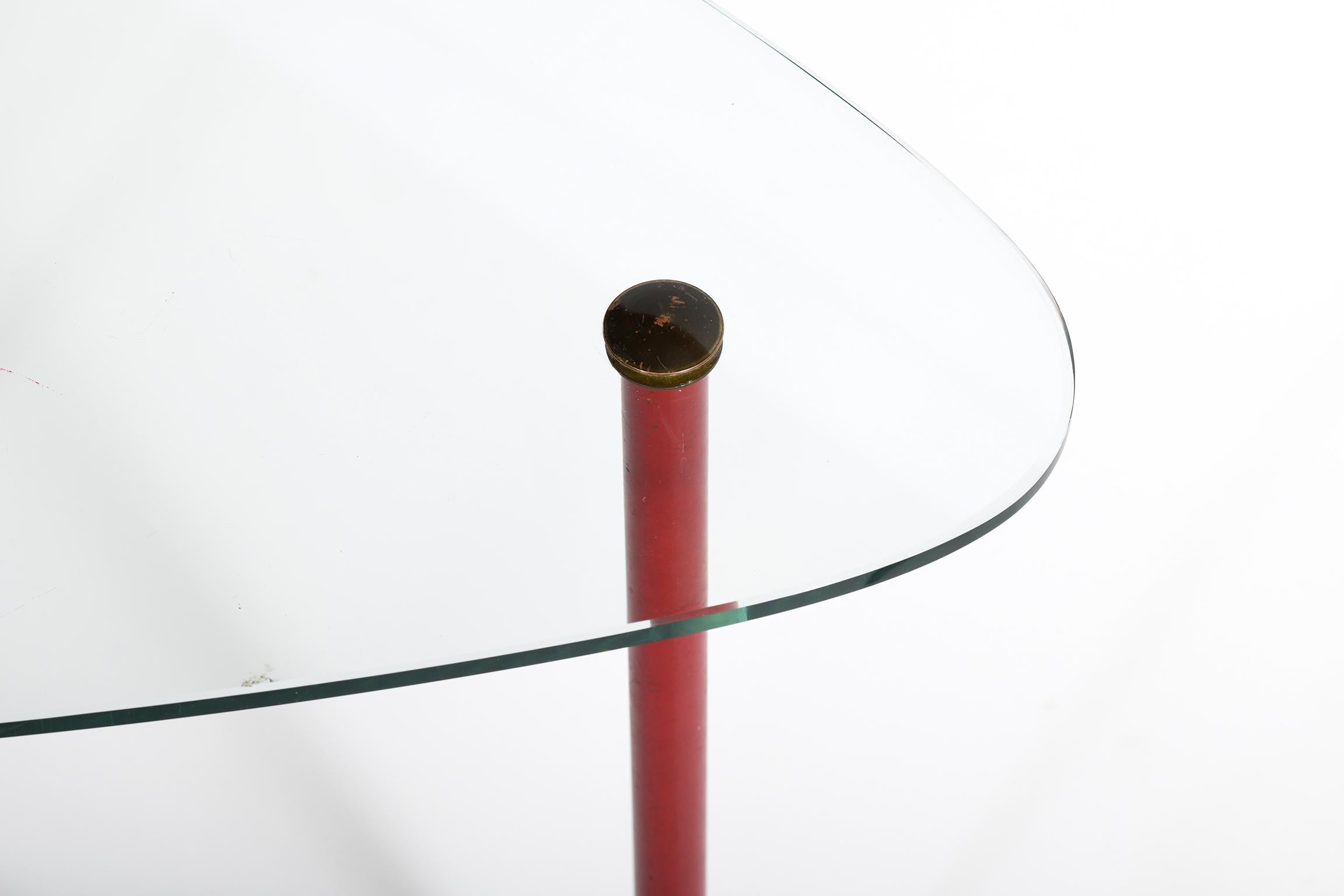 Edoardo Paoli Midcentury Italian Tempered Glass and Brass Side Table 2