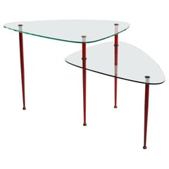 Edoardo Paoli Midcentury Italian Tempered Glass and Brass Side Table