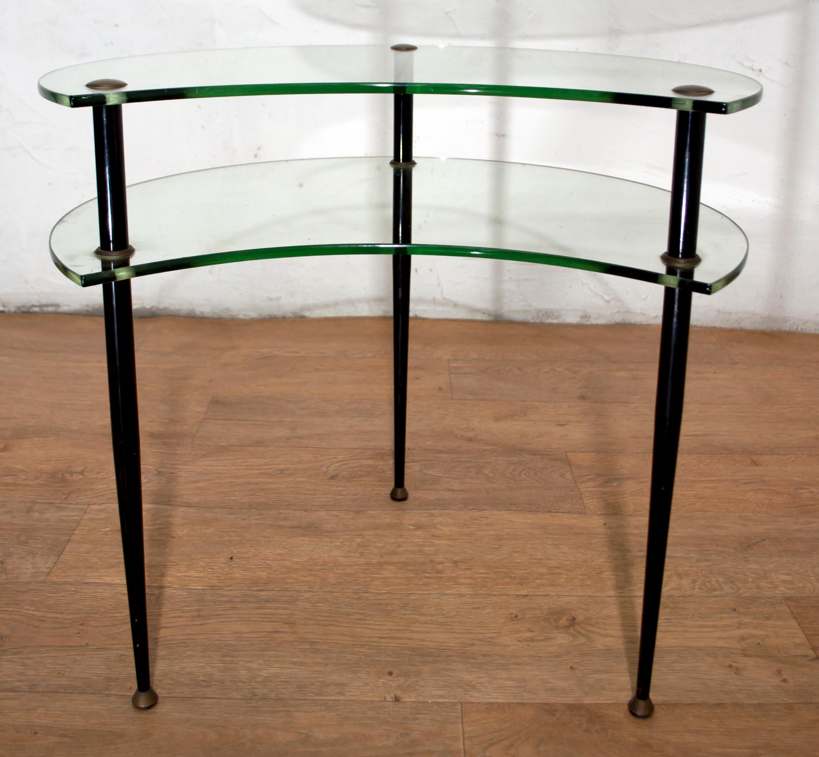 Brass Edoardo Paoli Mid-Century Modern Italian Two Shelves Coffee Table by Vitrex 1955 For Sale