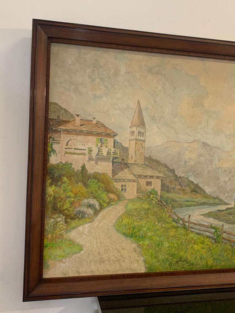 Mid-20th Century Edoardo Togni, Mountain View, Oil on Canvas, Framed For Sale