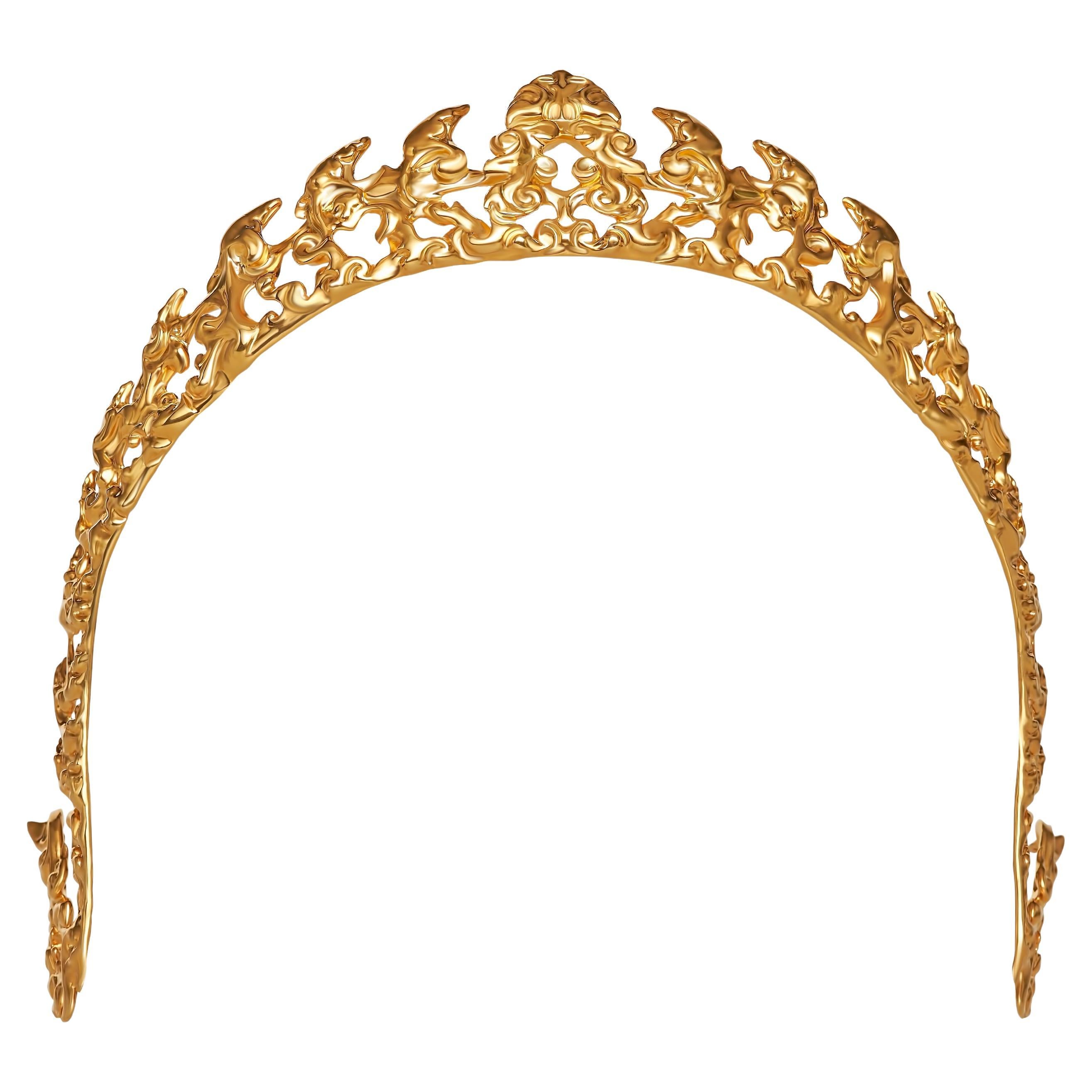 EdoEyen Kbang Angkorian Diadem Style Crown in 18k Gold-Plated Brass For Sale