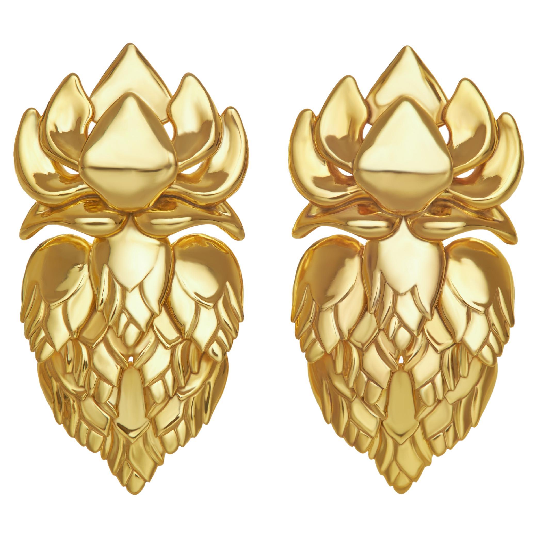 EdoEyen Phkachhouck 1.0 Lotus Flower Earrings in 18k Gold-Plated Brass For Sale