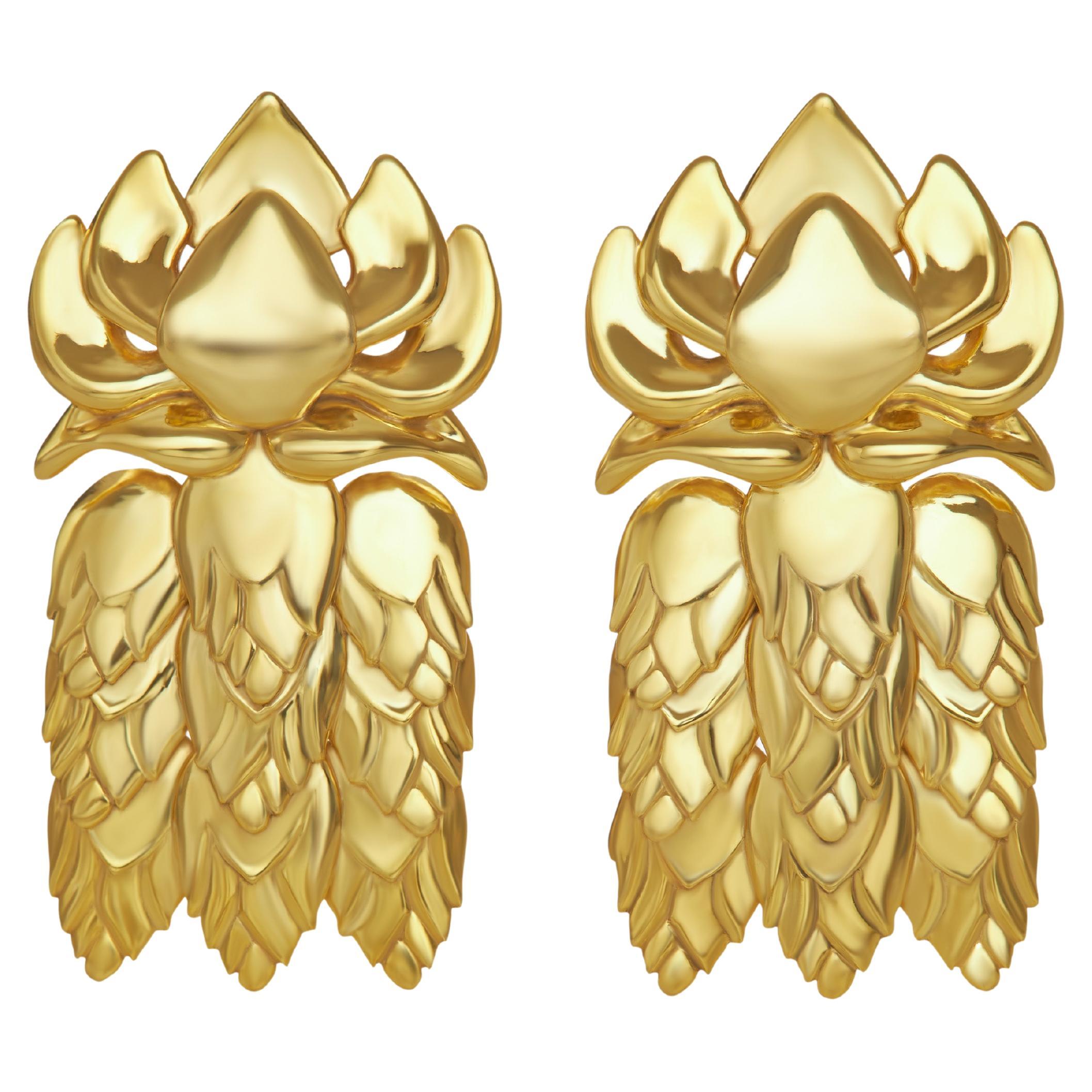 EdoEyen Phkachhouck 2.0 Lotus Flower Earrings in 18k Gold-Plated Brass For Sale