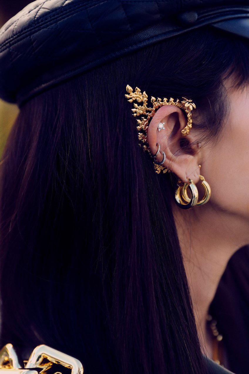 Aesthetic Movement EdoEyen Right Side Neang Neak Serpent Ear Cuff in 18k Gold Plated Brass For Sale